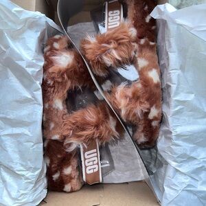 UGG Brown and White Furry Slippers